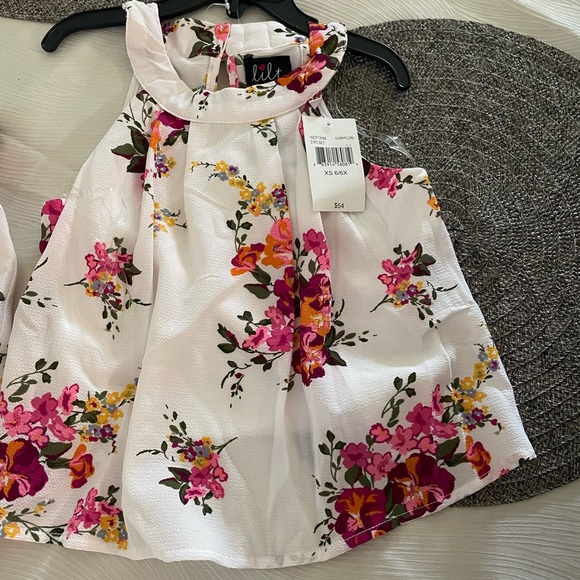lilt Other - Lilt Floral Kids Top and Skort set- Pink, Yellow, and White
